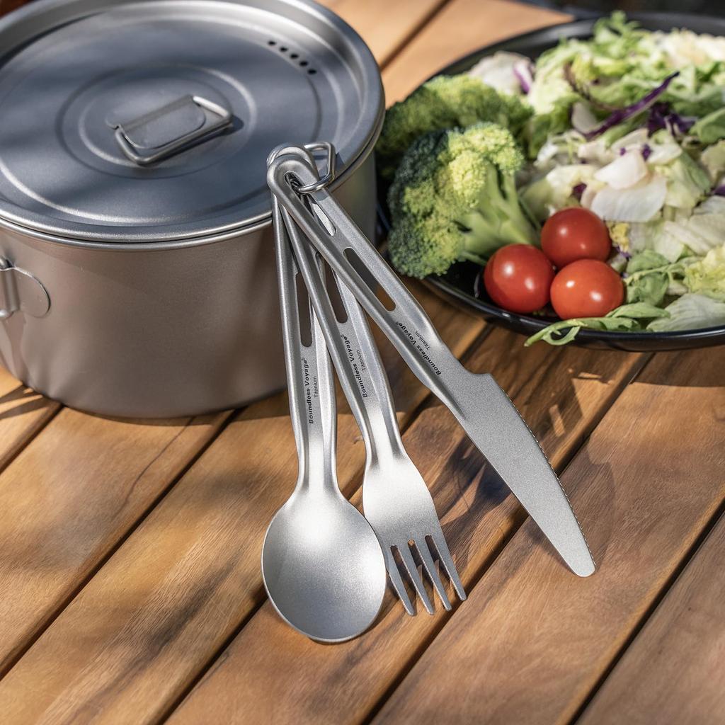 Boundless Voyage Titanium Cutlery Set Includes and Chopsticks with and Ideal for Outdoor Cooking and Includes Storage 4-Piece (Ti1125T) - Fork, Spoon,