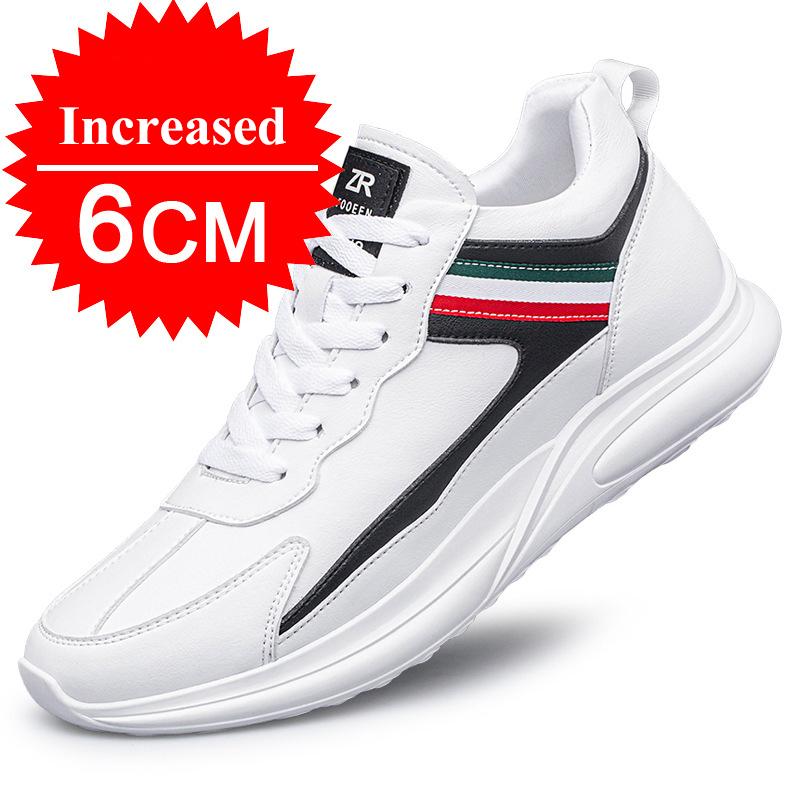 New Men Height Increasing Shoes 8cm Casual Shoes White Sports Shoes Men Invisible Leather Shoes Inner Height 6cm Elevator Shoes