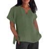 Women's Fashion Short Sleeve V-Neck Solid Colour Loose Casual Shirt Cotton Blouse