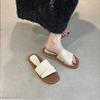 Niche Design Sense Retro Square Head Open-toed Flat-bottomed Slippers Female Summer Wear Fairy Wind Seaside Vacation Beach Sandals