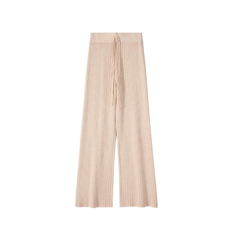 Модные осенне-зимние женские трикотажные брюки с широкими штанинами, новые свободные длинные брюки на шнурке с высокой талией, повседневные однотонные плиссированные брюки 2379