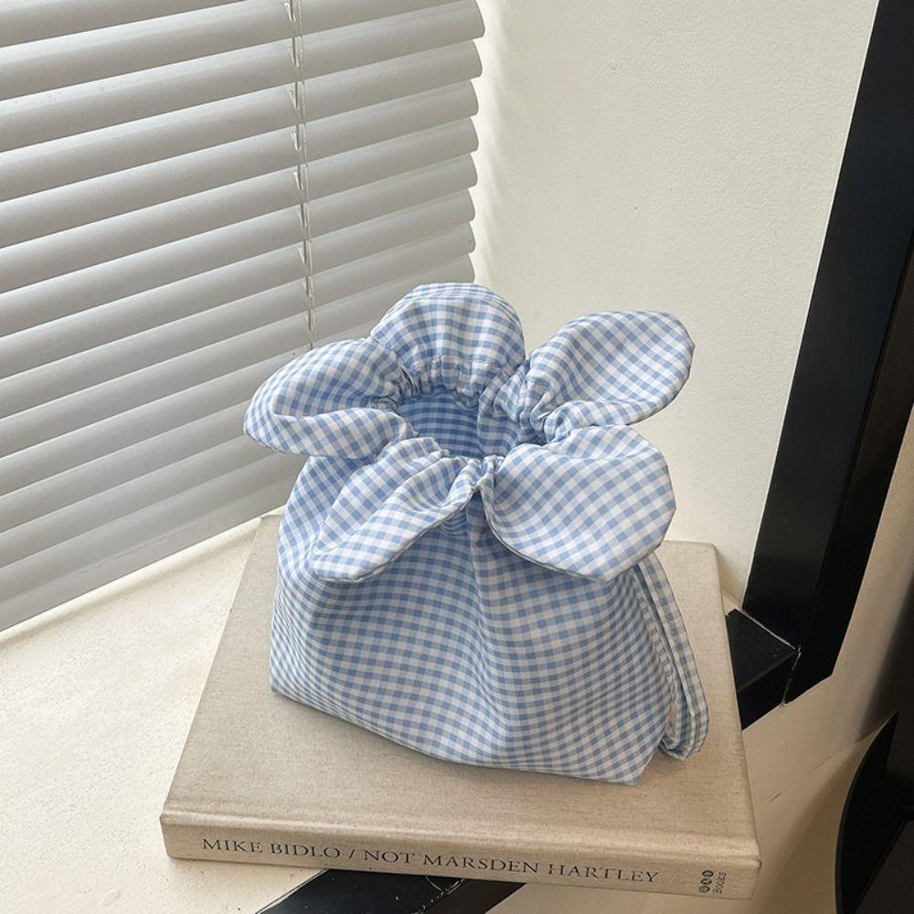 Сумка-мешок на шнурке в клетку в корейском стиле, с принтом, на плечо, литературная, маленькая, кроссбоди, для покупок