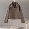 Модная коричневая куртка на молнии для женщин, элегантные короткие пальто с длинным рукавом и лацканами, женская винтажная одежда 2025 года, новая весна-осень, женская уличная верхняя одежда