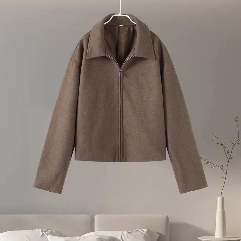 Модная коричневая куртка на молнии для женщин, элегантные короткие пальто с длинным рукавом и лацканами, женская винтажная одежда 2025 года, новая весна-осень, женская уличная верхняя одежда