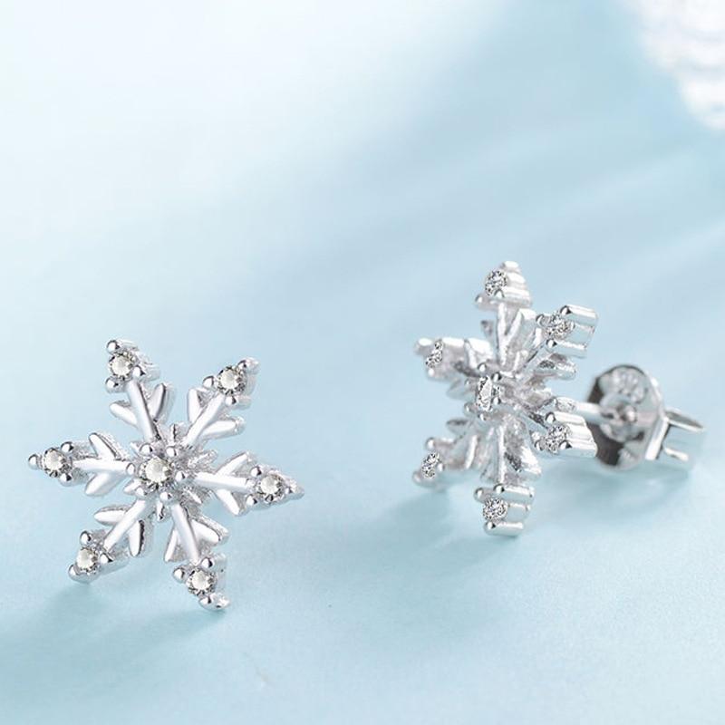 925 Sterling Silver Zircon Snowflake Stud Earrings for Women Wedding Christmas Jewelry Female Pendientes Eh061