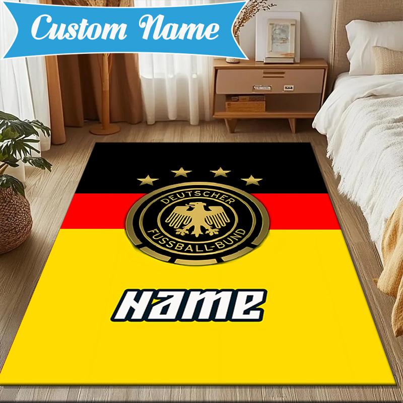 Custom Name German Football Crest Rug Game Carpet, Floor Mat for Bedroom Living Room Entryway Rug, Home Decor Idea Gift for Christmas birthday