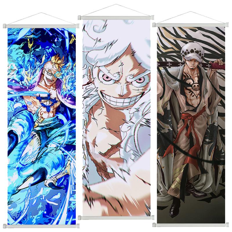 Anime One Piece Scroll Canvas Painting Zoro Sanji Luffy Home Decor Wall Hanging Ace Nami Hancock Poster Wall Art Room Decor