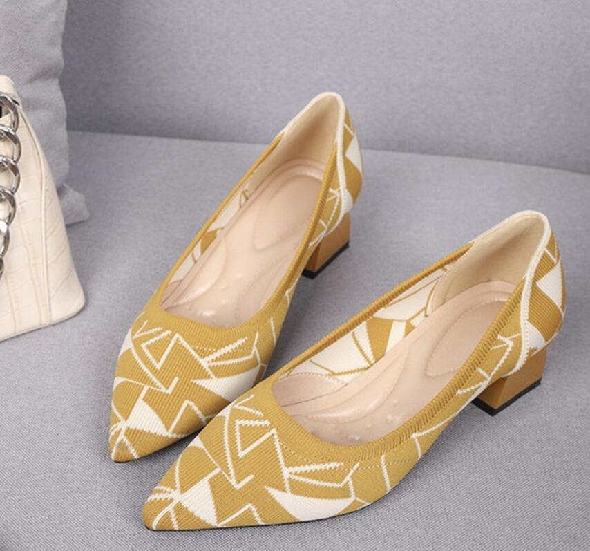 Большой размер 43 женские туфли с острым носком на высоком каблуке повседневные дышащие плетеные туфли с острым носком модные и красивые туфли на квадратном каблуке