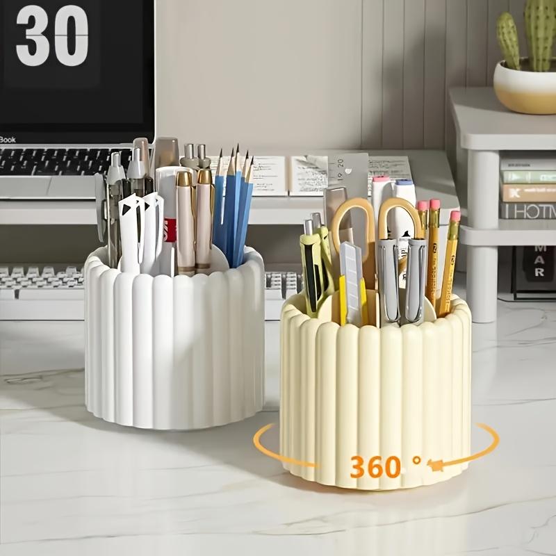 360 Degree Rotating Base Makeup Brush Holder, Dust-proof Pen Holder, Stationery Storage Rack with Detachable Partition
