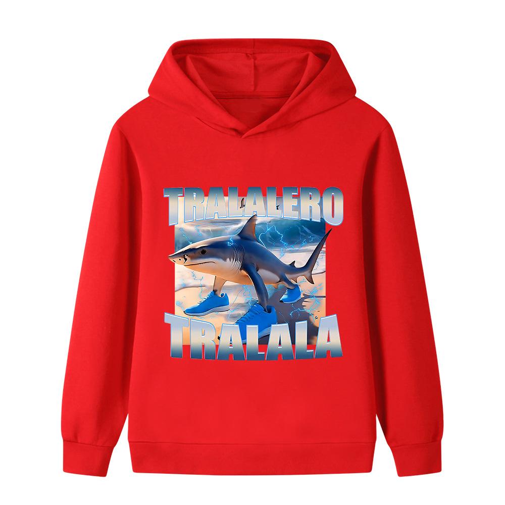 Веселая мультяшная акула Милая детская одежда Осень и зима Для девочек и мальчиков Уличная спортивная теплая толстовка
