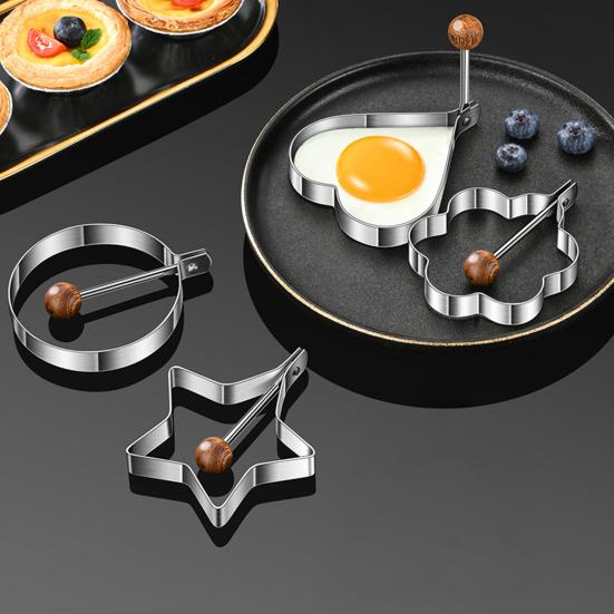 Stainless Steel Egg Ring Non-Stick Fried Egg Mold Heart Round Flower Five-pointed Star Shapes Breakfast Cooking Tools