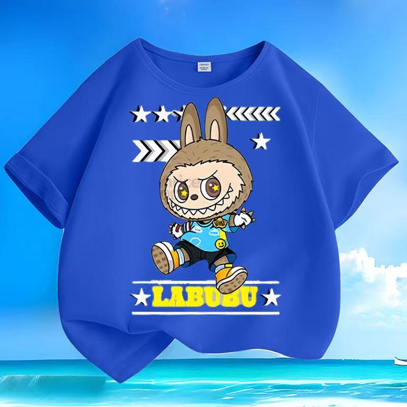 Взрывная кукла LABUBU 3D-печать Детская футболка для мальчиков и девочек Летний крутой топ Подарок для детей
