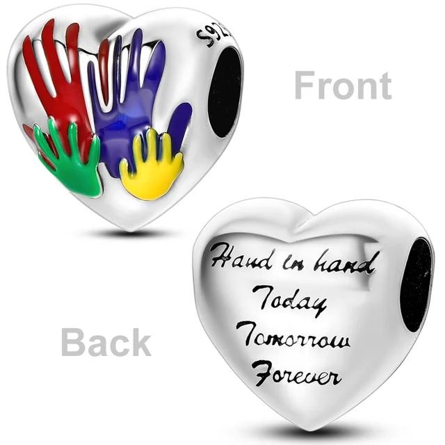 925 Sterling Silver Colorful Love Heart Shape Charm Beads Lover Girl Boy Dangle Fit Bracelet Necklace Jewelry Marking