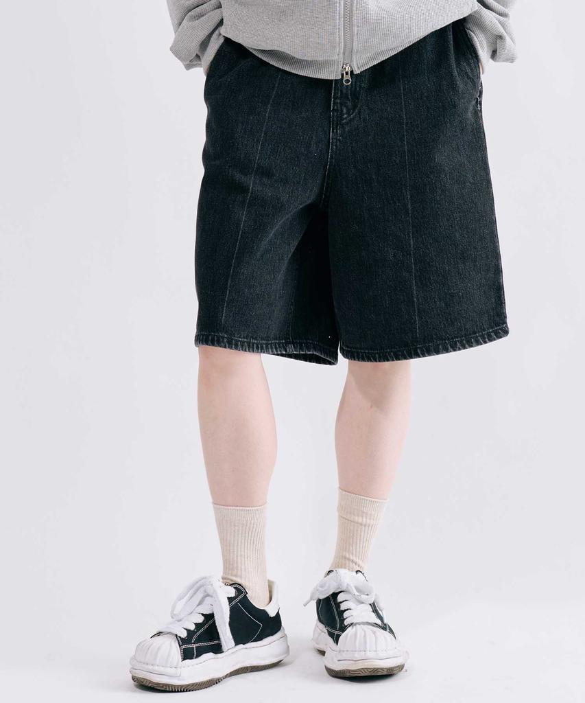 SMITHARMOR [Unisex] Belta Low Pocket Washed Denim Bermuda Pants_Black Denim