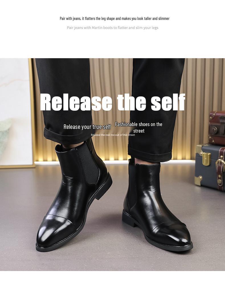 Мужские красные кожаные челси на высокой платформе с острым носком - Повседневные ботинки в стиле Мартин, доступны большие размеры