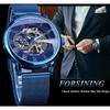Forsining Часы мужские модные повседневные классические популярные механические часы с синим сетчатым ремнем GMT1140-11-W