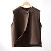 Women's 2025 Asymmetrical Gray Wool Vest - Round Neck, Button-Up, Sleeveless for Spring & Autumn Fashion
