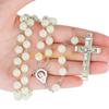 F26C 8mm Glow in the Dark Rosary Necklace Jesus Christ for Cross Pendant Noctilucent Long Chain Catholicism Religious Fashion
