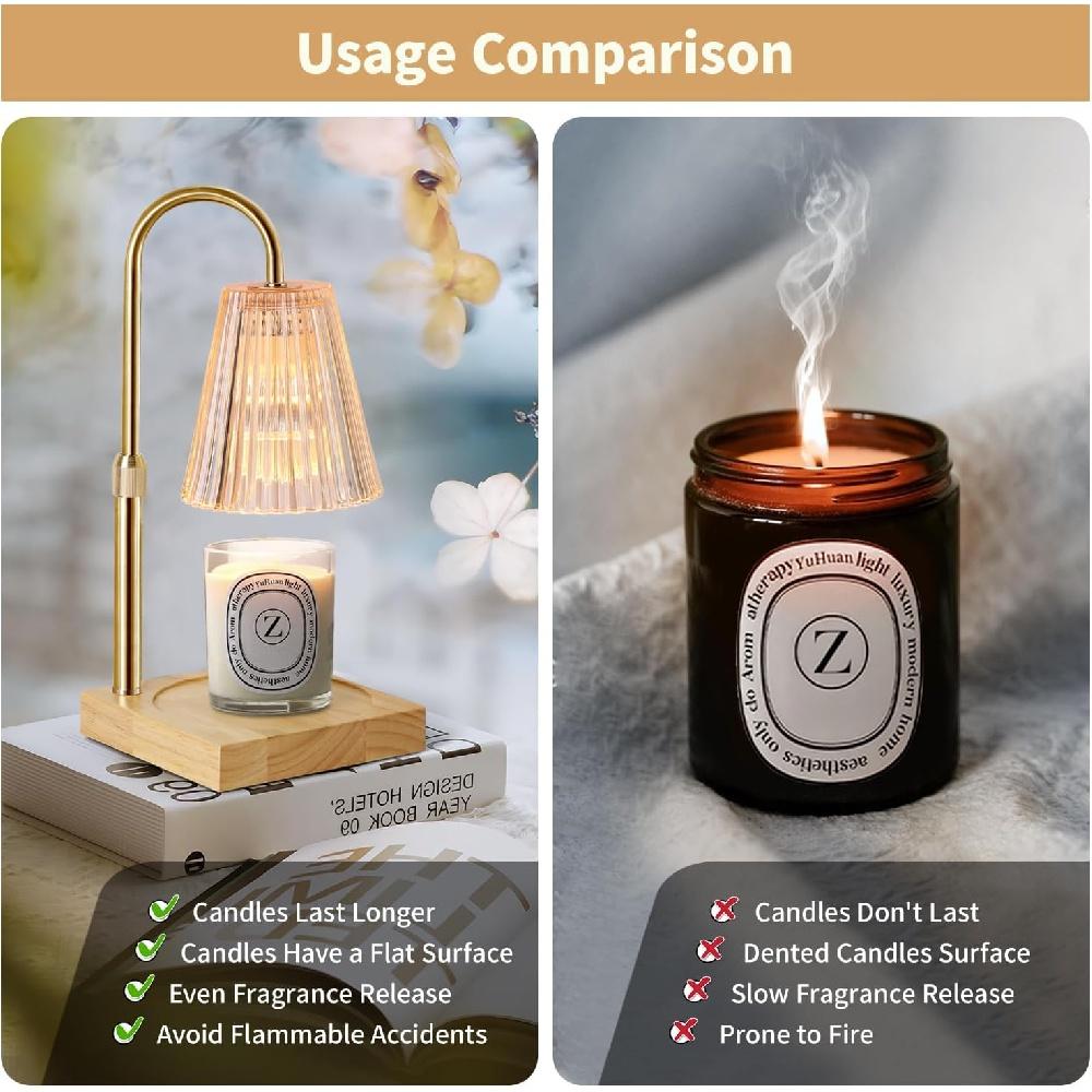 Candle Lamp Warmer with Dimmer, Electric Candle Warmer for Jar Candles Lamp Warmer Bedroom Home Decor, 2H/4H/8H Timer Adjustable Height with 2 Bulbs