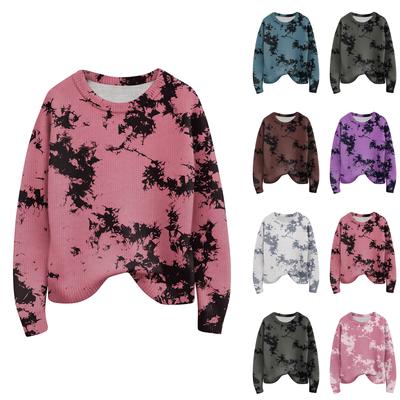 Пуловеры с длинным рукавом для женщин, с круглым вырезом, повседневные, милые, с принтом, вязаные, оверсайз