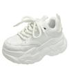 Fashion Women High Platform Casual Leather Shoes New Autumn Lace-up Chunky Sneakers 7CM Wedges Hidden Heels Leisure White Shoes Woman