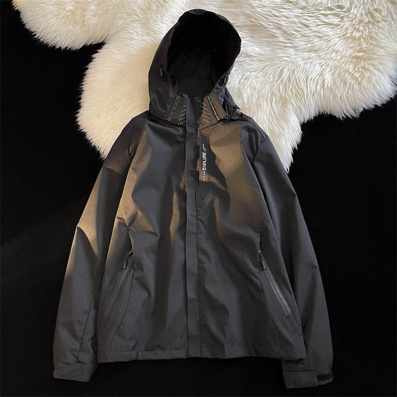 Флисовая американская куртка мужская осенне-зимняя с капюшоном черная уличная большого размера ветрозащитная трендовая повседневная