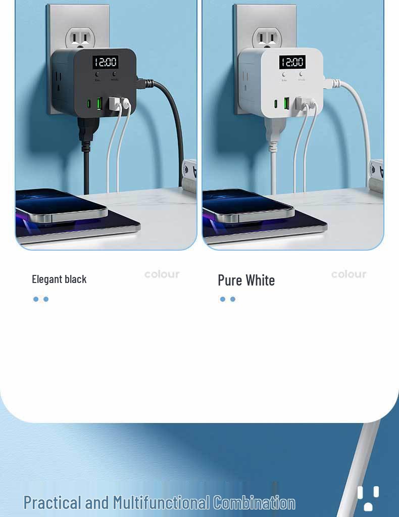 US Standard Socket USB Power Strip with Time Display - Canada Converter Cube