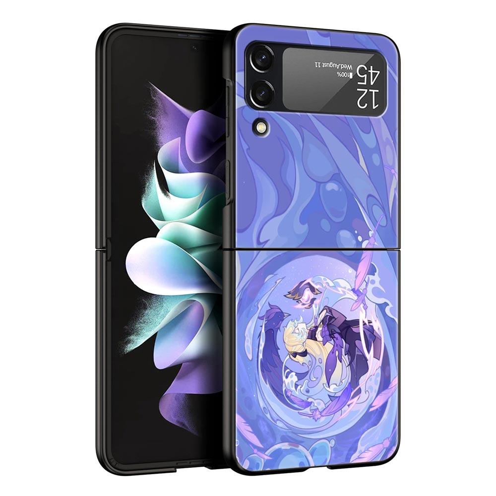 Для Samsung Galaxy Z Flip 3 4 5 Жесткий Черный Складной ПК Чехол для Телефона Genshin Impact Мультяшный Логотип Для Samsung Z Flip3 Задняя Крышка