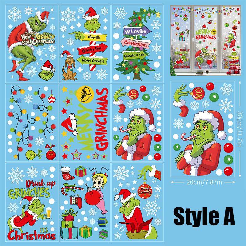 Рождественские наклейки Гринча на окна, рождественские художественные наклейки на стены, домашний магазин, декор