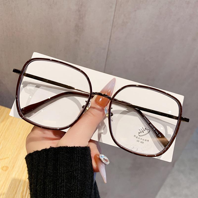 M large frame metal myopia glasses men and women autumn and winter teddy coffee color flat light frame