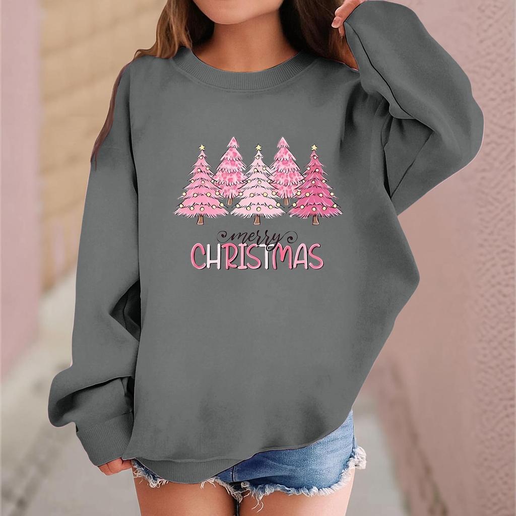 Детский модный повседневный пуловер с длинными рукавами и свободного кроя с рождественским принтом