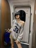 Женский свитер в американском ретро стиле с принтом букв, с открытым плечом, осенний, дизайнерский, повседневный, свободный, с длинным рукавом, топ с открытыми плечами