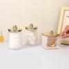 1/3 Pcs Qtips Dispenser Bathroom Container with Golden Lid , 10 Oz Cotton Ball Holder, Clear Plastic Apothecary Jar Organizer