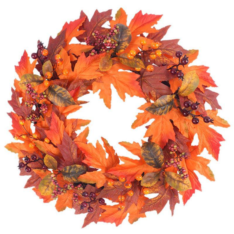 Rustic Pomegranate & Berry Maple Leaf Wreath for Thanksgiving & Halloween Decor