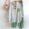 Women'sSummer Fashion Shirt Suit Loose Slim Comfortable Casual Striped Two-piece Set 2 Piece Set Women