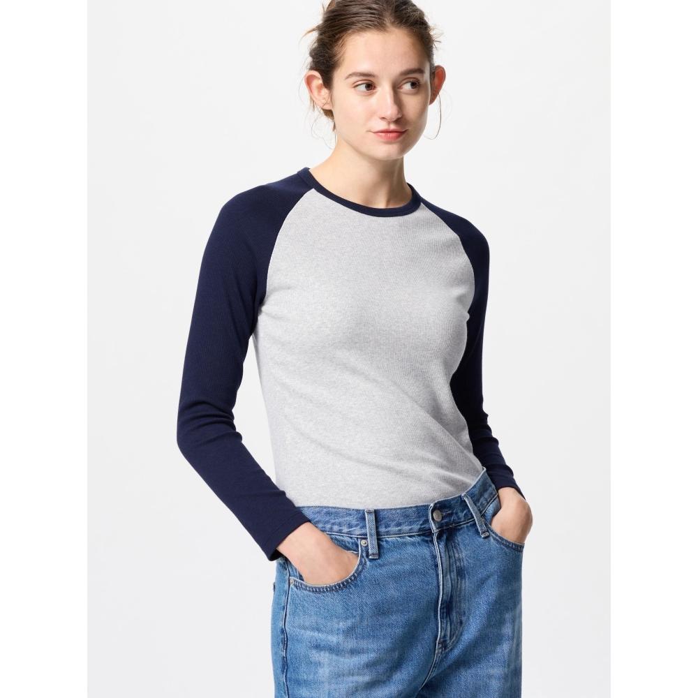 Uniqlo Футболка SofT Lip Crewneck с длинным рукавом, цветной блок