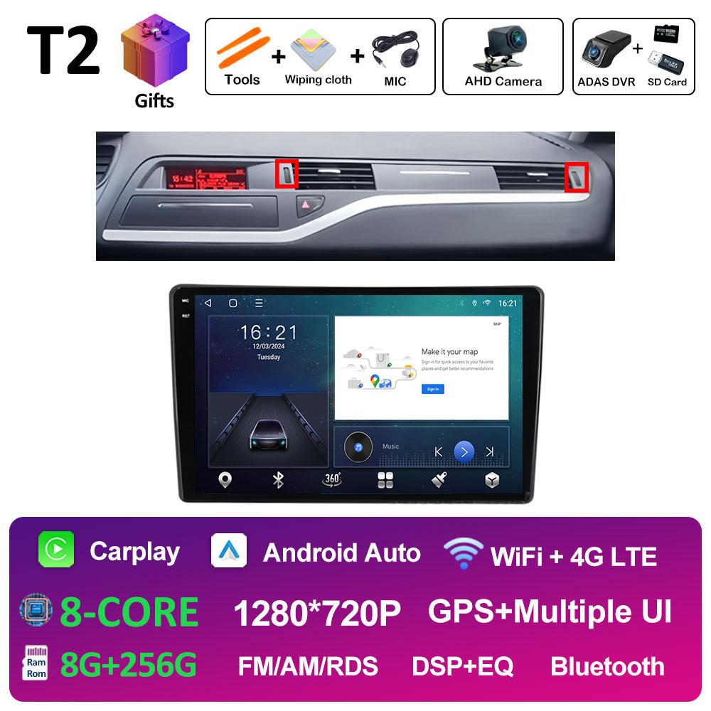 GPS Навигация Android 14 Для Citroen C5 2008 2009 2010 2011 2012 2013 - 2017 Автомобильный Мультимедийный Радио Видеоплеер QLED IPS Экран