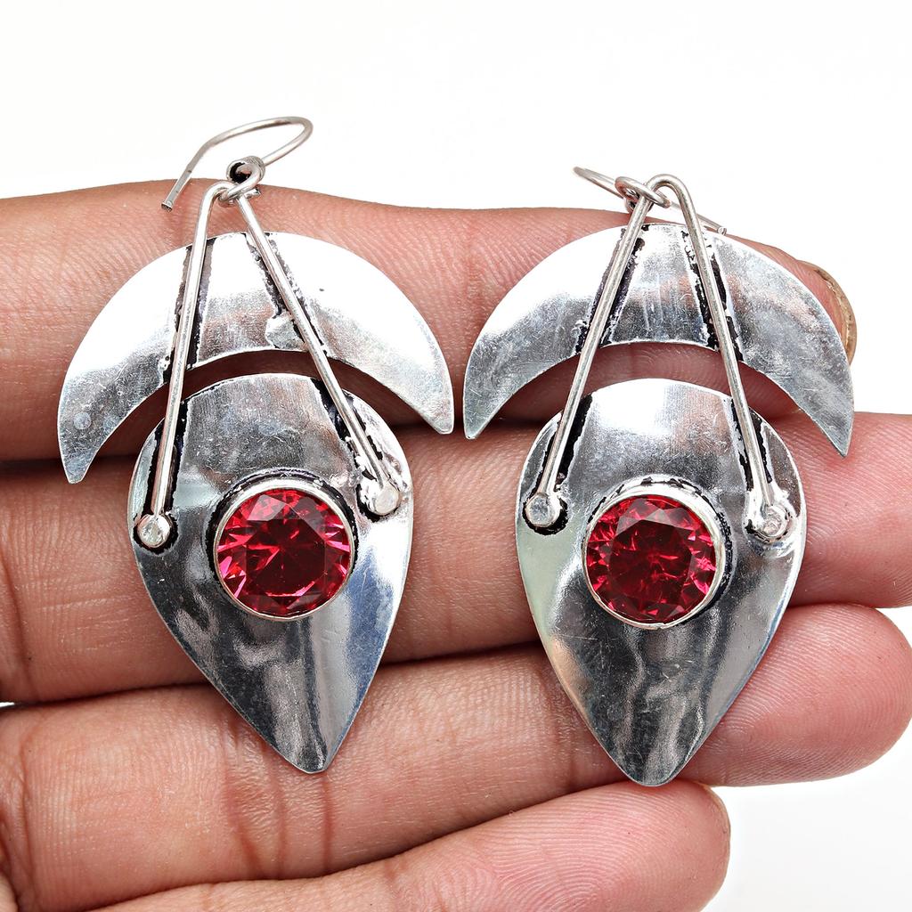 925 Mozambique Silver Sterling Garnet Earring Gemstone Jewelry Handmade