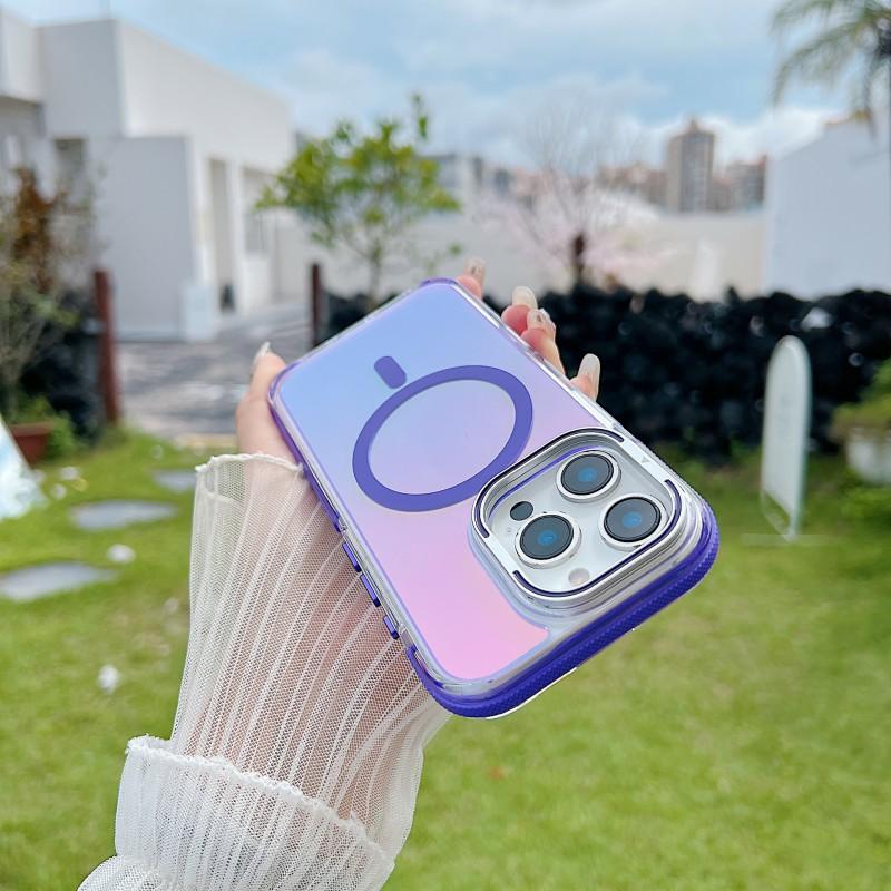 Magnetic Phone Case IPhone 18 Pro Max Laser Textured Anti-Scratch Shockproof Cover With Stand