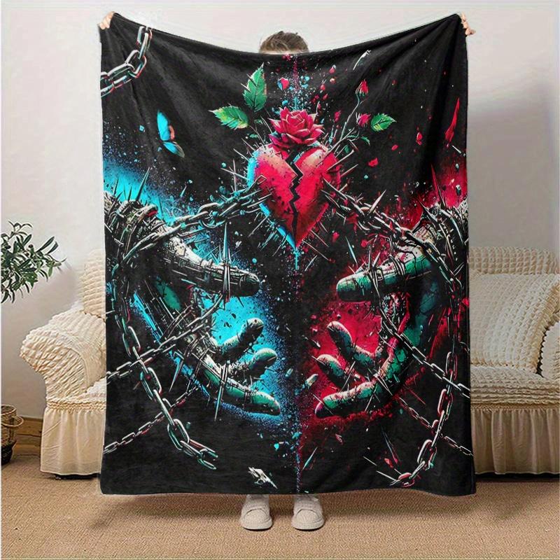 1pc Broken Heart in Chains Blanket Seasonal Universal Home Decorative for Room, Gift Idea, Living Room, Travel, Camping