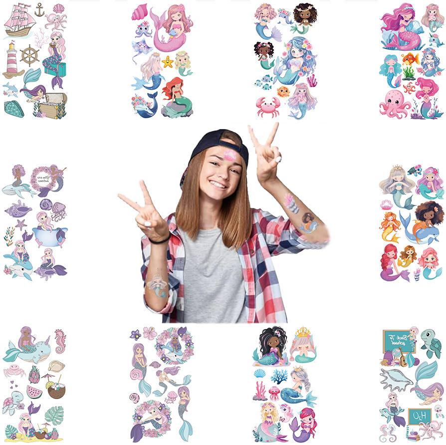 New Cartoon Children's Mermaid Series Tattoo Stickers Waterproof Party Gift Funny Face Stickers