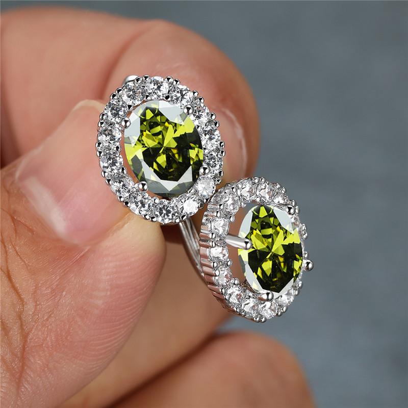 Роскошные Серьги-кольца с Кристаллами Желтый Овальный Камень Разноцветные Цирконы Маленькие Классический Серебристый Цвет Свадебные Серьги Для Женщин