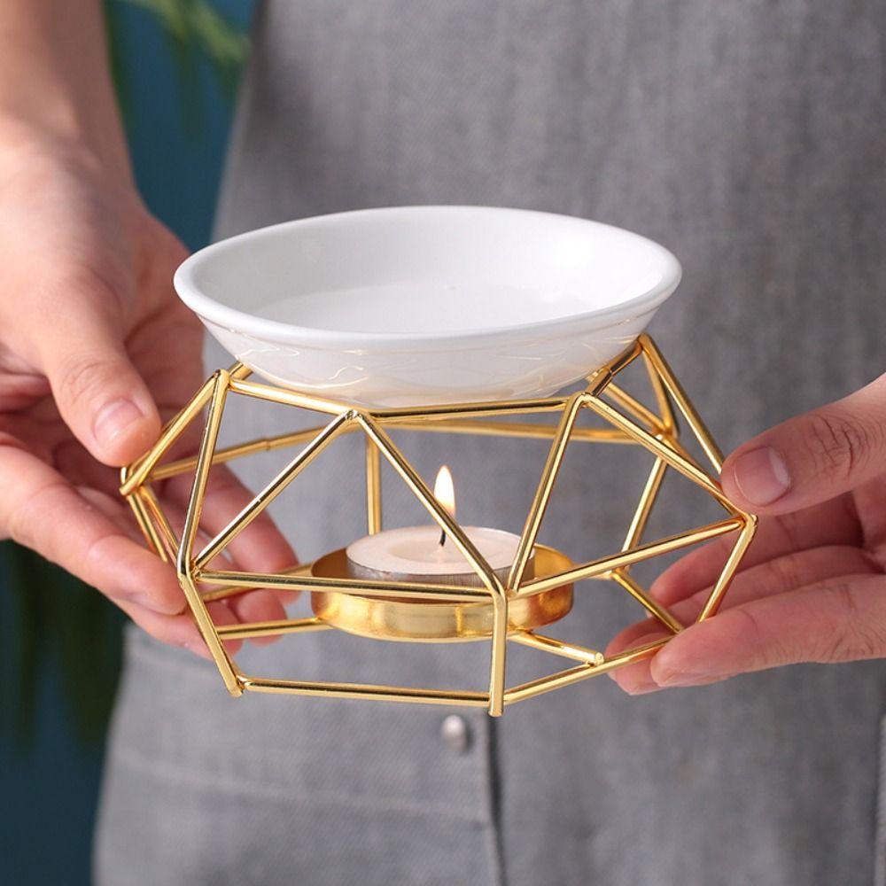 Gold Candle Holder Rhombus Shape Romantic Candle Essential Oil Burner Purifying Air Non-toxic Tealight Holder Yoga Studio
