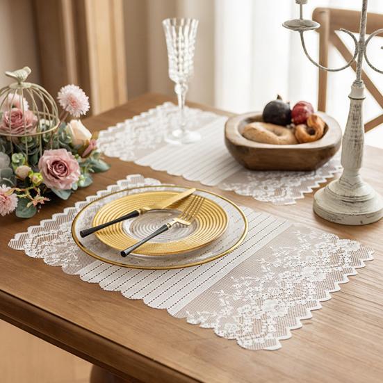 Lace Table Runner Hollow Out Placemat for Dining Table Dresser Buffet Decor Wrinkle-Free Protective Tablecloth for Dining Home Wedding Party