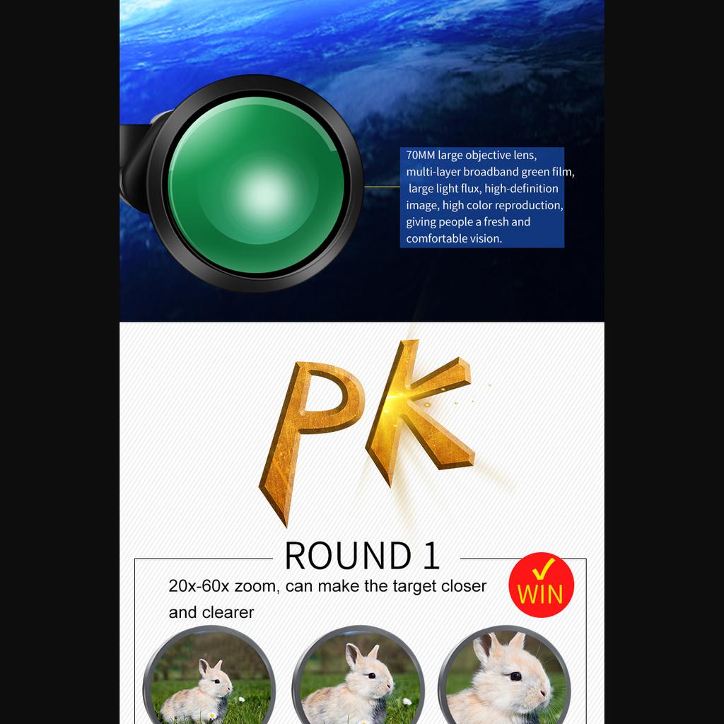 20-60X70 Binoculars High Magnification Long Range Zoom 60 Times Hunting Astronomical Telescope HD Professiona Zoom