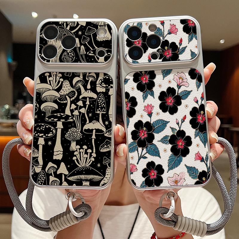 Кожаный чехол-шнурок с цветочным узором для iPhone 18 Pro Max 17 16 15 14 13 Pro Max, Роскошный гибридный чехол из TPU+PU, Противоскользящий, Мягкий чехол для телефона