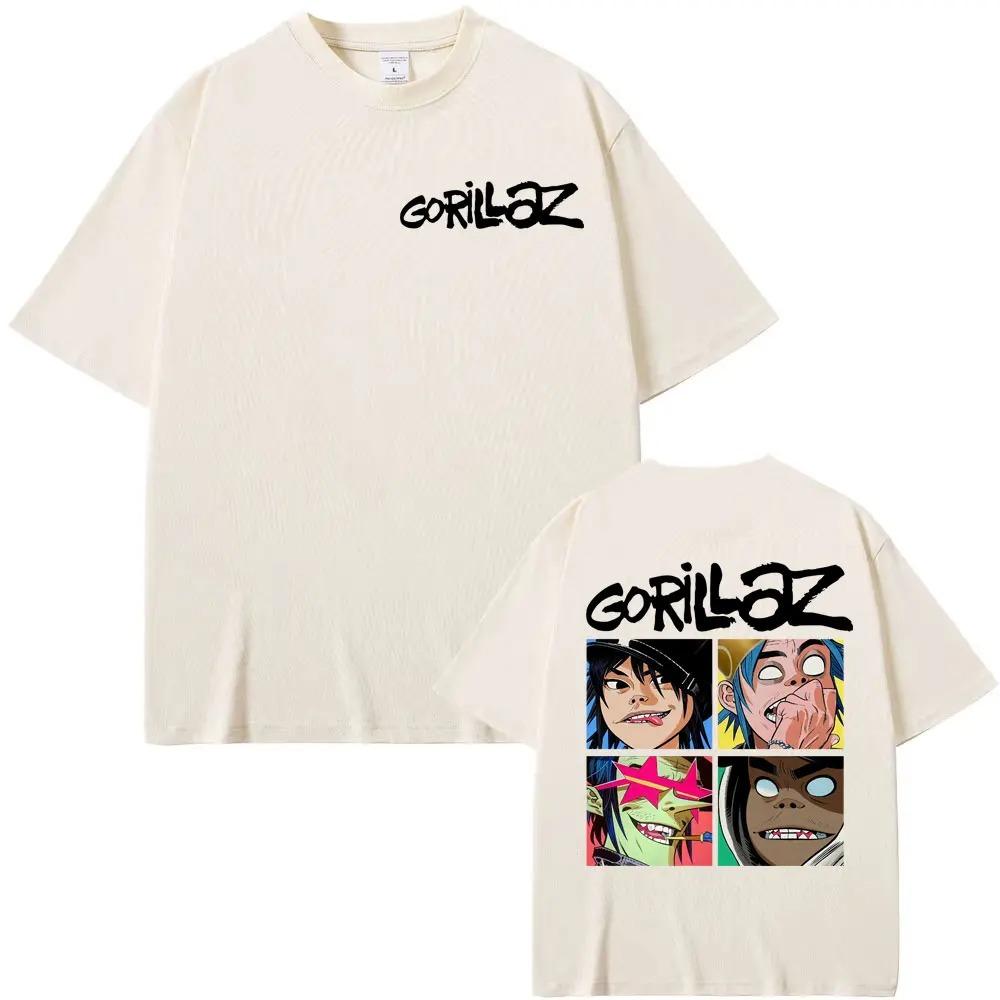 Футболка Gorillaz в винтажном мультяшном стиле, унисекс, в стиле Харадзюку, классическая, свободного кроя, 100% хлопок, уличная одежда.