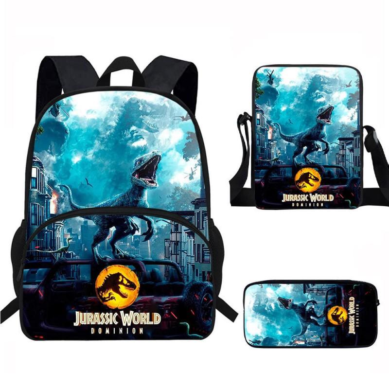Kids Dinosaur Backpack Set Elementary School Oxford Fabric Ergonomic Back Support Breathable Lightweight 3-Piece Kit