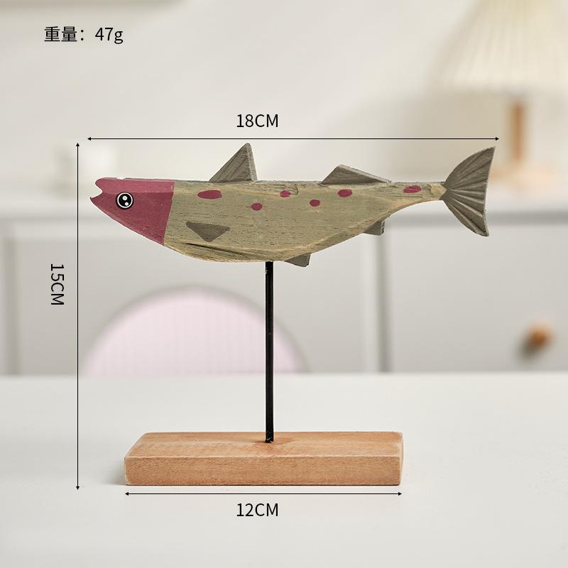 2025 Nordic Wooden Fish Statue Colorful Handmade Wood Style Desktop Ornament Creative Living Room Decor Gift for Home Art Lovers
