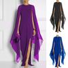 Women Solid Color Chiffon Maxi Dress O-Neck Irregular Split Layer Shawl Design Gown Dress Side Split Hem Slim Fit Chiffon Party Dress